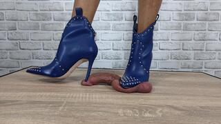 CRUEL COCK & BALL CRUSHING - BLUE HIGH HEEL BOOTS