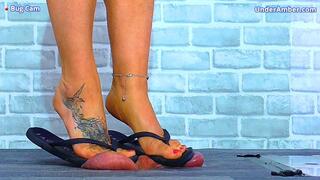 Jumping On Your Cock & Balls In My Old Flip Flops - Bug Cam - 155BUG - Trample Trampling CBT Ballbusting Crush Crushing Flip Flops Sandals Feet