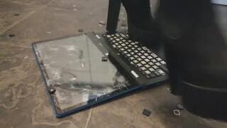 teen cute girl trample and hard crush laptop