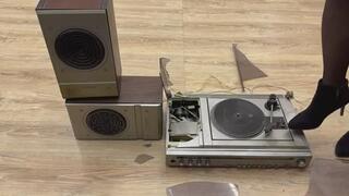 cute girl vinyl player trample and crush