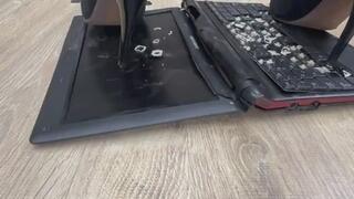 teen cute girl hard trample and crush laptop