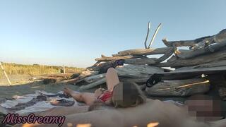 Pussy flash - Stranger caught my stepdad touching my pussy on a public beach and jerked off his dick - MissCreamy