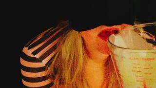 Making Rae Star drink a bucket of cum