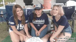 Tailgate Party Diapering! Diapered on game day by Stepmommy Katherine as Stepsister Shelley & her friend Claire watches on and helps!