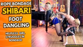 Rope Bondage - Shibari - Helpless Girl Foot Dangling - Tied Up by her Domme