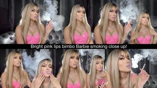 Bright pink lips bimbo Barbie smoking close up!