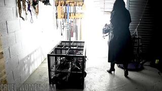 Moving her sissy maid from the concrete hole to the cage *wmv version*