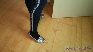 Worn Black Socks & Used Silver Loafers – Sock & Shoe Close-Ups in Leggings