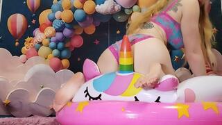 Curvy Blondie Unicorn Pool Inflation, Playtime, Deflation