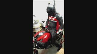 DUCATI FULL LEATHER GASMASK CUM BIKER