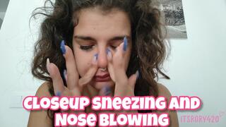 Closeup Sneezing and Nose Blowing