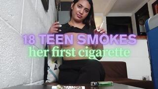 Petite Teen smokes her first cigarette
