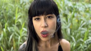 Smoking Marlboro in the garden