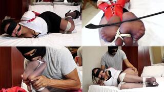 Sofia, helpless secretary struggling on bed!