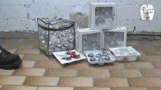 Christmas tree decorations under combat Boots