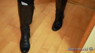 Playful Polka Dot Tights & Knee-High Boot Tease in Minidress