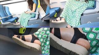 Beauty woman and pretty feet with sandals, ignoring foot fetish