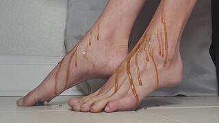 Honey and chocolate syrup foot fetish