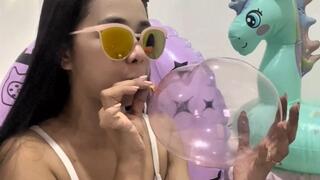 Playing and blowing plastic balloons in bikini Part 1 indoor (custom) LOONERKITTYROLL