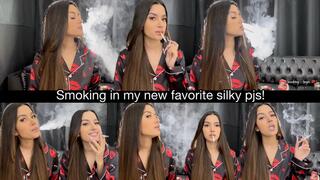 Smoking in my new favorite silky pjs!