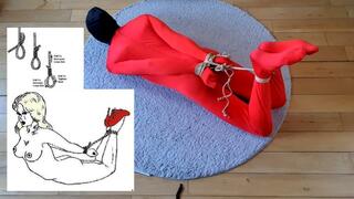 Hogtied self bondage in spandex bodysuit