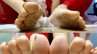 Asian giantess's feet and tiny guy