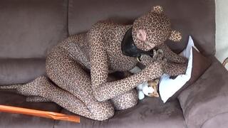 Wendy "cat" self bondage tape in leopard zentai