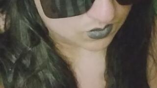 Guess what? In own style sexy horny goth style smoking with sunglasses