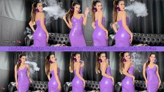Angie in a Skintight Purple Dress Smoking VS 120s and Blowing Smoke in Your Face