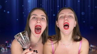 Messy Twins Spit Phlegm into Glass