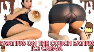 Farting on the couch eating ice cream