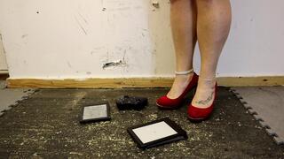 Red and Gold High Heels Bending and Breaking Crushing Electronics