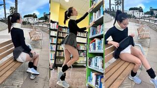 Public humiliation for my diaper and neck brace with toilet