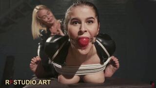 Pandora Hogtied Tight in Catsuit - Gagged and Mercilessly Tickled by Darina (FULL HD MP4)
