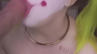 cute clown girl sucks dildo