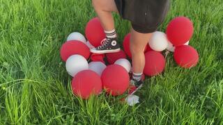 Balloon garland stomping by sunset