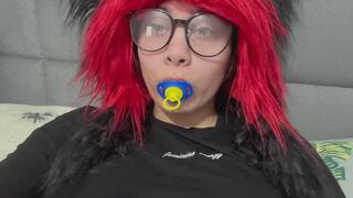 I'm pacifier-wearing and in diapers