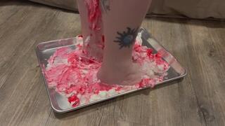 Sticky feet in pink melted marshmallows
