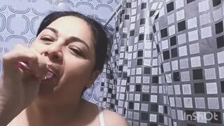 Brushing teeth and putting gel on the face