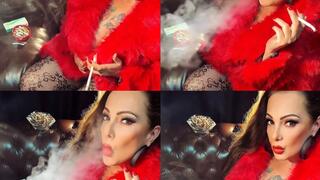 Misty Menthol 120 - Lady Smoker smoking in her red fur coat, pantyhose and high heels