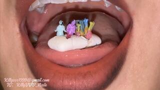 Vore, eating little men with my razor sharp teeth as a giantess