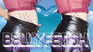 Belly Play button fetish My skirt can't hold any more Look how my belly is exploding