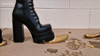 Kat Crushes Bananas Under Her Powerful Chunky Boots
