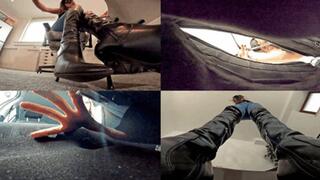Tiny slave helpless in the giantess' handbag
