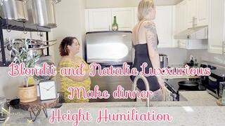 Blondi invites Natalie Luxxurious over to cook (height humiliation from a Tall Amazonian)