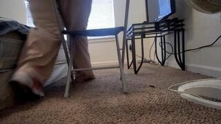 Fat Girl sits in chair and scratch her nasty feet