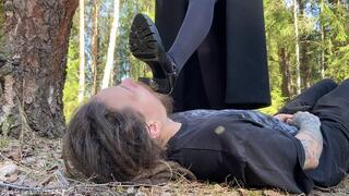 Muddy platform heels worship in the forest