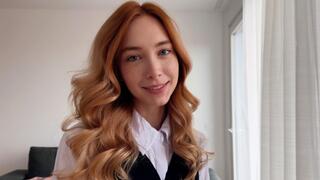 The secretary wanted a pay raise but got cum on her pussy instead - Loly Nebel