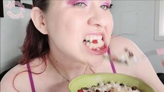 Loudly Open Mouth Chewing Black Beans and Rice with Big Teeth (ID # 1849 HD 1080rez)