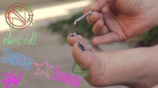 Paint!: Babs Bear paints her beautiful but dirty feet in the garden!